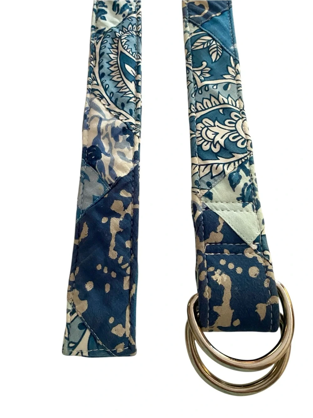 J. Crew Cotton Patchwork Belt Blue D-Ring 1.5” W x 40” L Preppy Boho - Picture 3 of 7